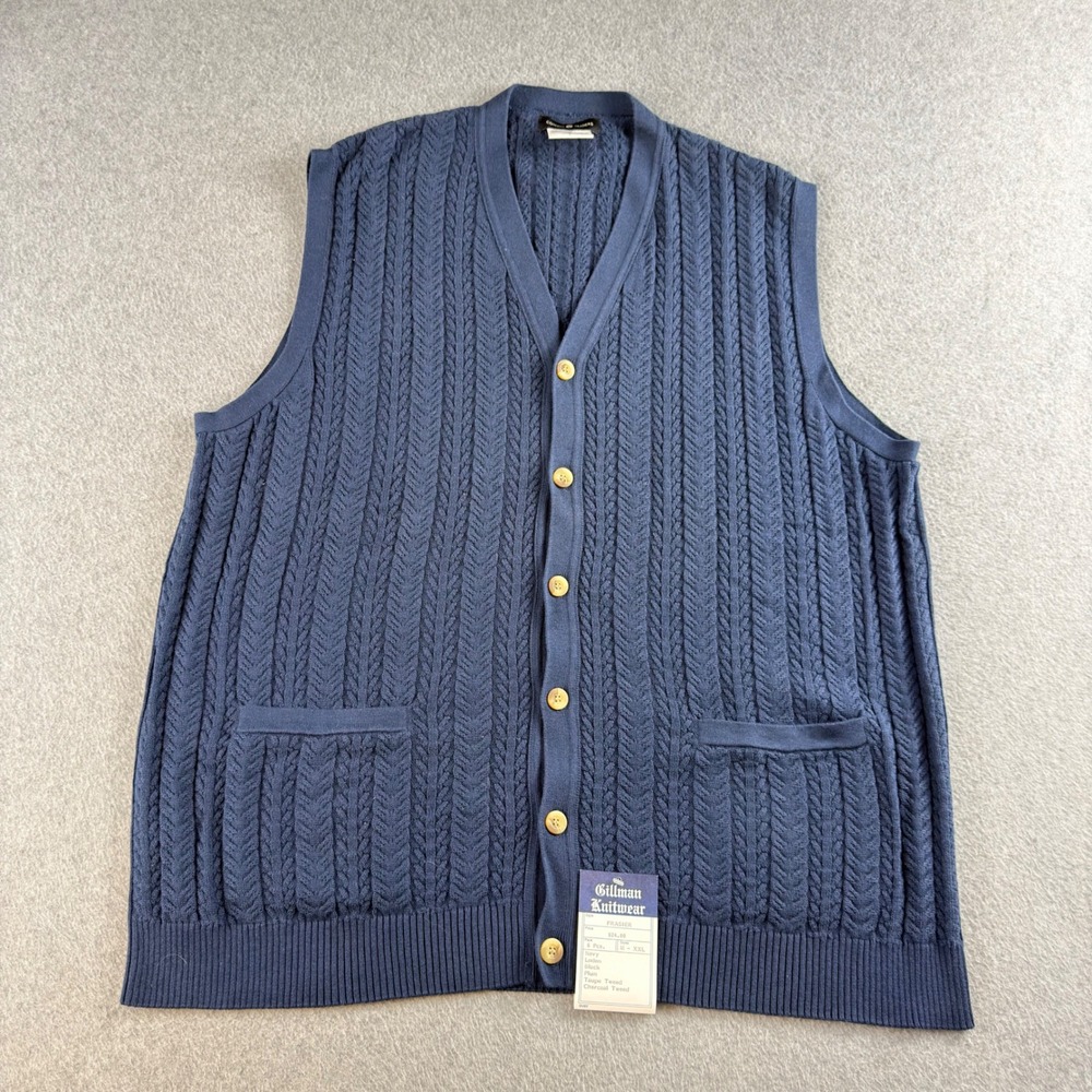 Vintage Cotton Traders Frasier Navy Cable Knit Sweater Vest Men L Hong Kong